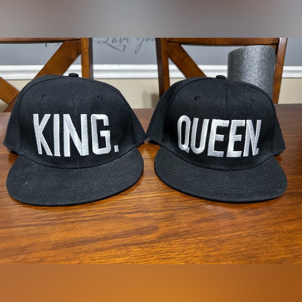 King and Queen Black baseball Cap Hat Matching Set Embroidery White